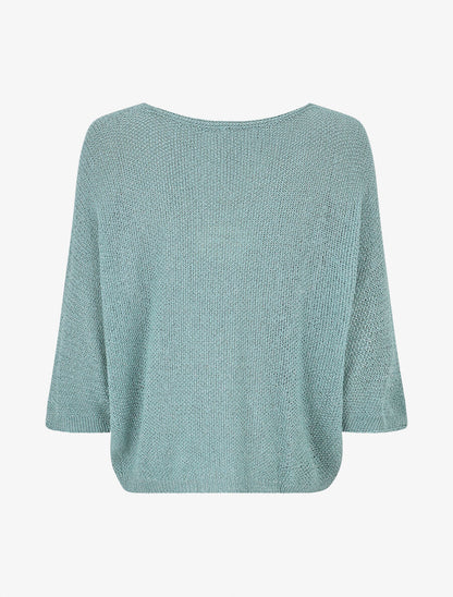 Pull en maille ajourée à détail irisé - Turquoise - 2