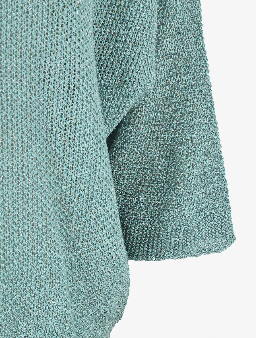 Pull en maille ajourée à détail irisé - Turquoise - 3