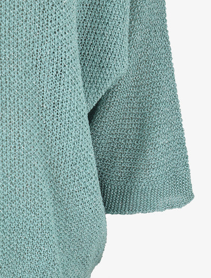 Pull en maille ajourée à détail irisé - Turquoise - 3