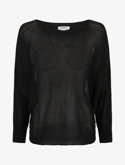 Pull uni en maille ajouré au dos - Noir - 4