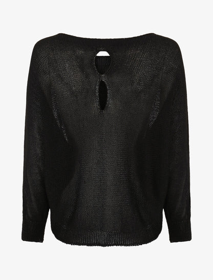 Pull uni en maille ajouré au dos - Noir - 2