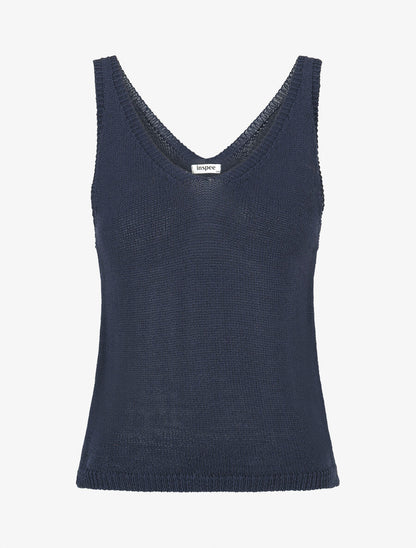 Débardeur en maille à col V - Marine - 4