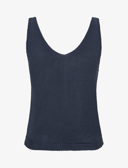 Débardeur en maille à col V - Marine - 2