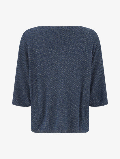 Pull fin irisé à manches courtes - Marine - 2