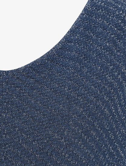 Pull fin irisé à manches courtes - Marine - 3