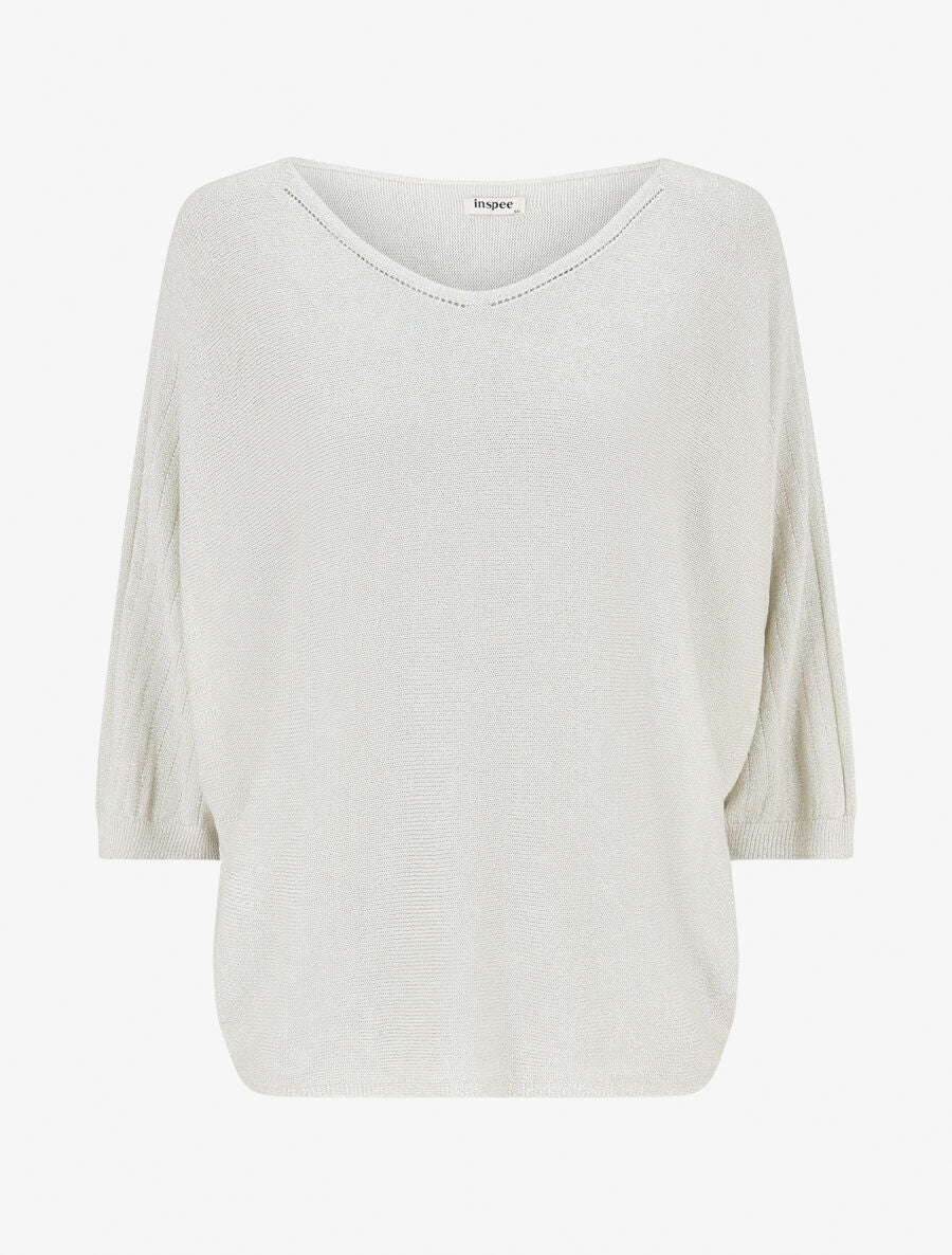 Pull irisé à manches style chauves-souris - Beige - 1