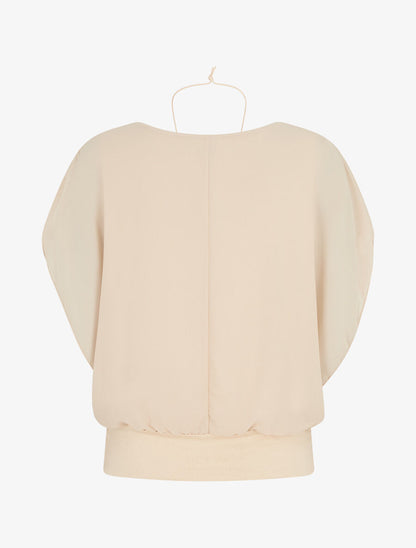 Top uni en voile à manches volantées - Beige - 2