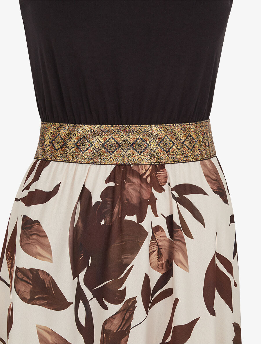 Robe longue à bretelles imprimé feuilles - Beige - 3