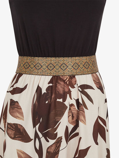 Robe longue à bretelles imprimé feuilles - Beige - 3