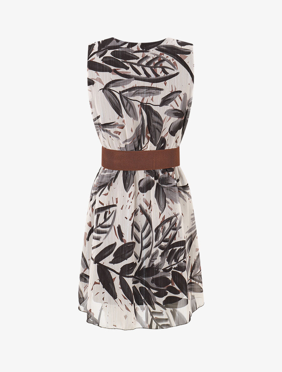 Robe courte sans manches imprimé feuilles irisé - Noir - 2