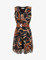 Robe courte sans manches imprimé floral irisé - Noir - 1
