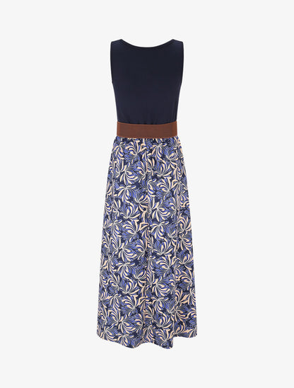 Robe bicolore imprimé floral - Marine - 2