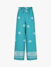 Pantalon imprimé fantaisie à taille élastiquée - Bleu canard - 1