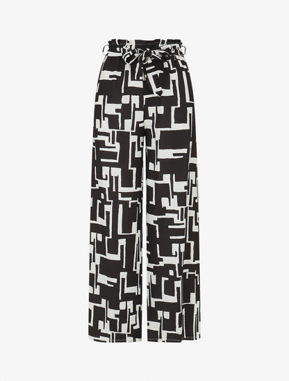 Pantalon fluide à imprimé graphique - Noir - 1