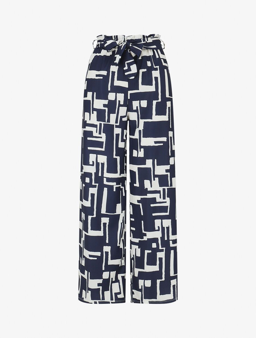 Pantalon fluide à imprimé graphique - Marine - 1