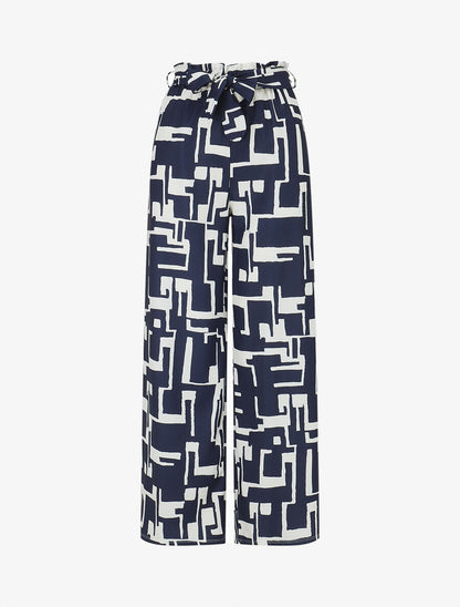 Pantalon fluide à imprimé graphique - Marine - 1