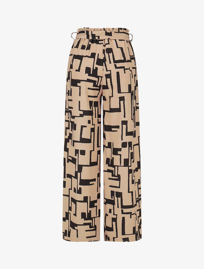 Pantalon fluide à imprimé graphique - Beige - 2