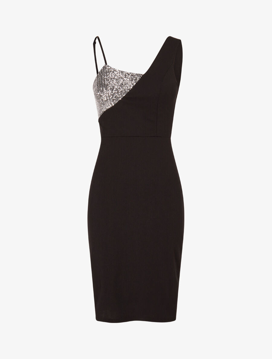 Robe moulante à côté incrusté de sequins - Argent - 1
