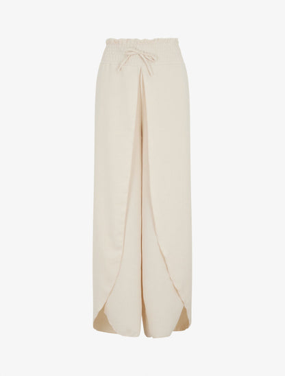 Pantalon tulipe uni à taille élastiquée - Beige - 1
