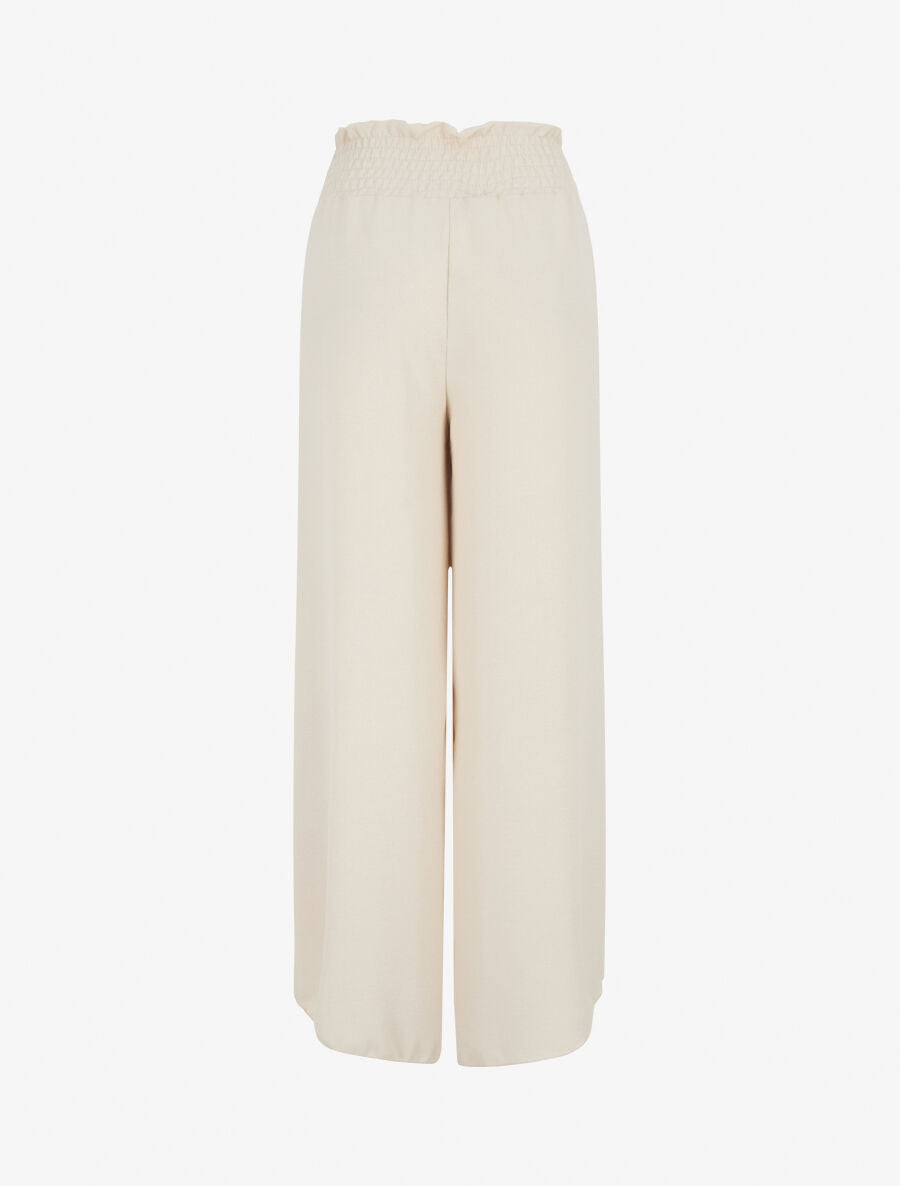 Pantalon tulipe uni à taille élastiquée - Beige - 2