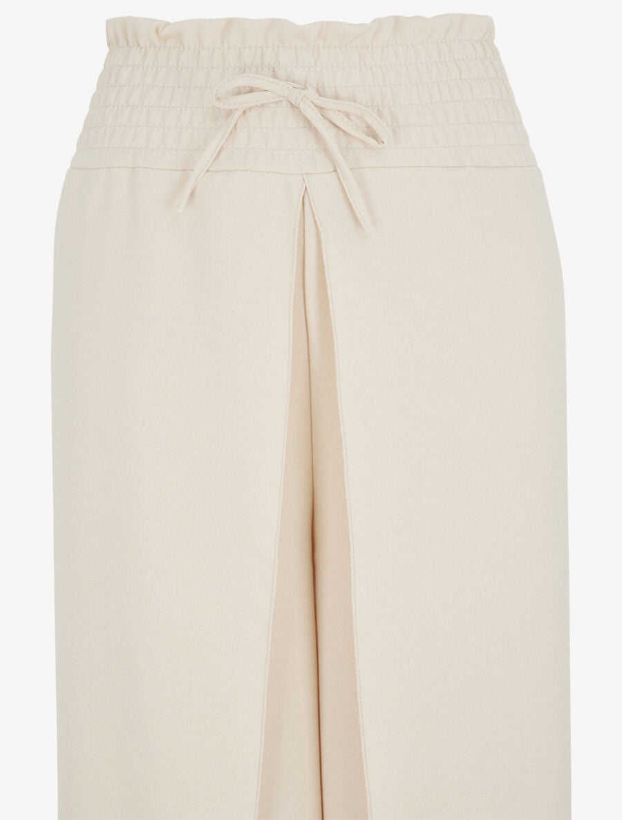 Pantalon tulipe uni à taille élastiquée - Beige - 3