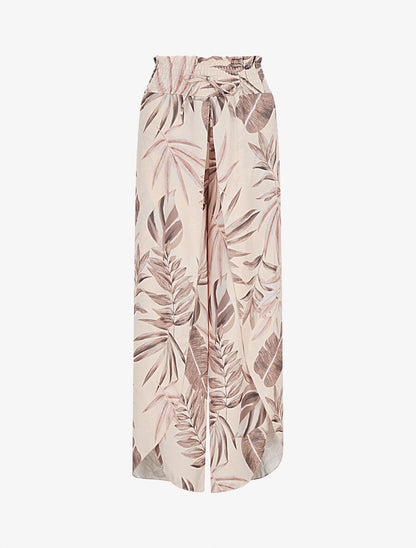 Pantalon tulipe imprimé tropical à taille élastiquée - Camel - 1