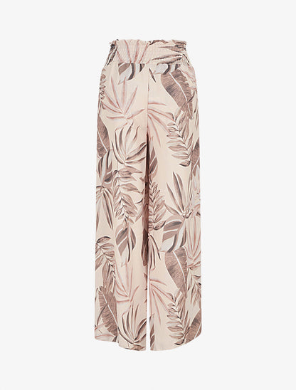 Pantalon tulipe imprimé tropical à taille élastiquée - Camel - 2