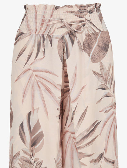 Pantalon tulipe imprimé tropical à taille élastiquée - Camel - 3