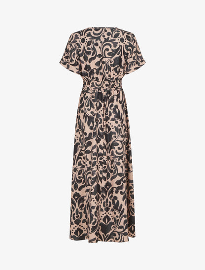 Robe longue manches courtes imprimé graphique - Noir - 2