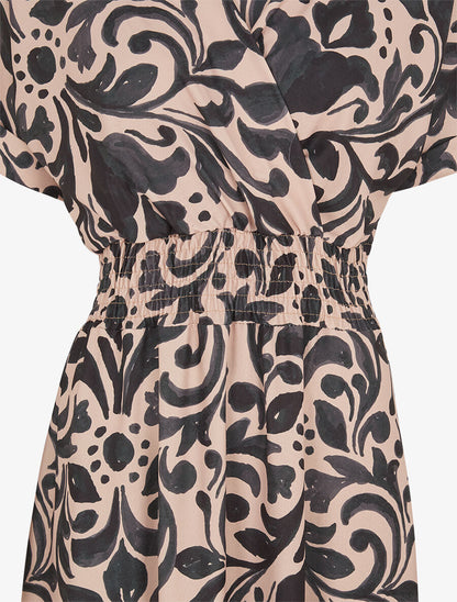 Robe longue manches courtes imprimé graphique - Noir - 3
