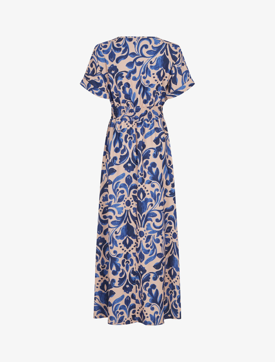 Robe longue manches courtes imprimé graphique - Bleu - 2