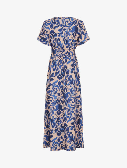Robe longue manches courtes imprimé graphique - Bleu - 2