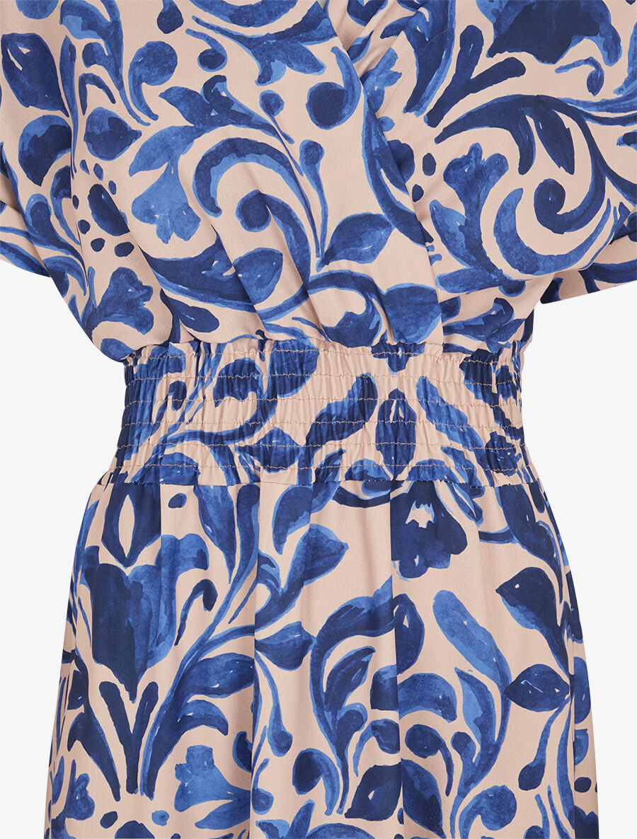 Robe longue manches courtes imprimé graphique - Bleu - 3