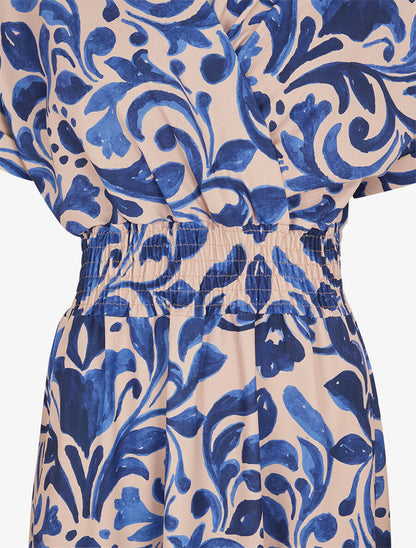 Robe longue manches courtes imprimé graphique - Bleu - 3