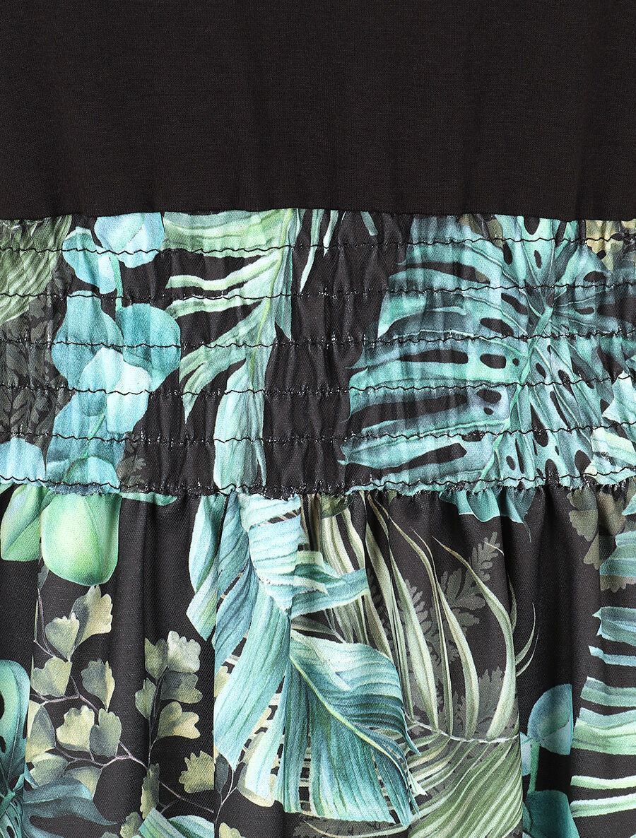 Robe midi évasée sans manches imprimé tropical - Noir - 3