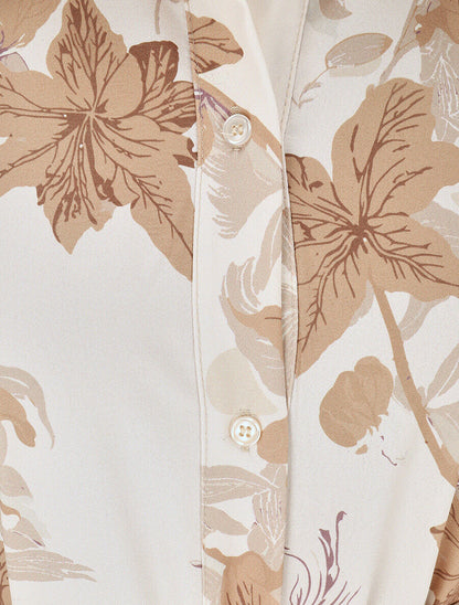 Robe chemise longue imprimé fleuri - Beige - 3