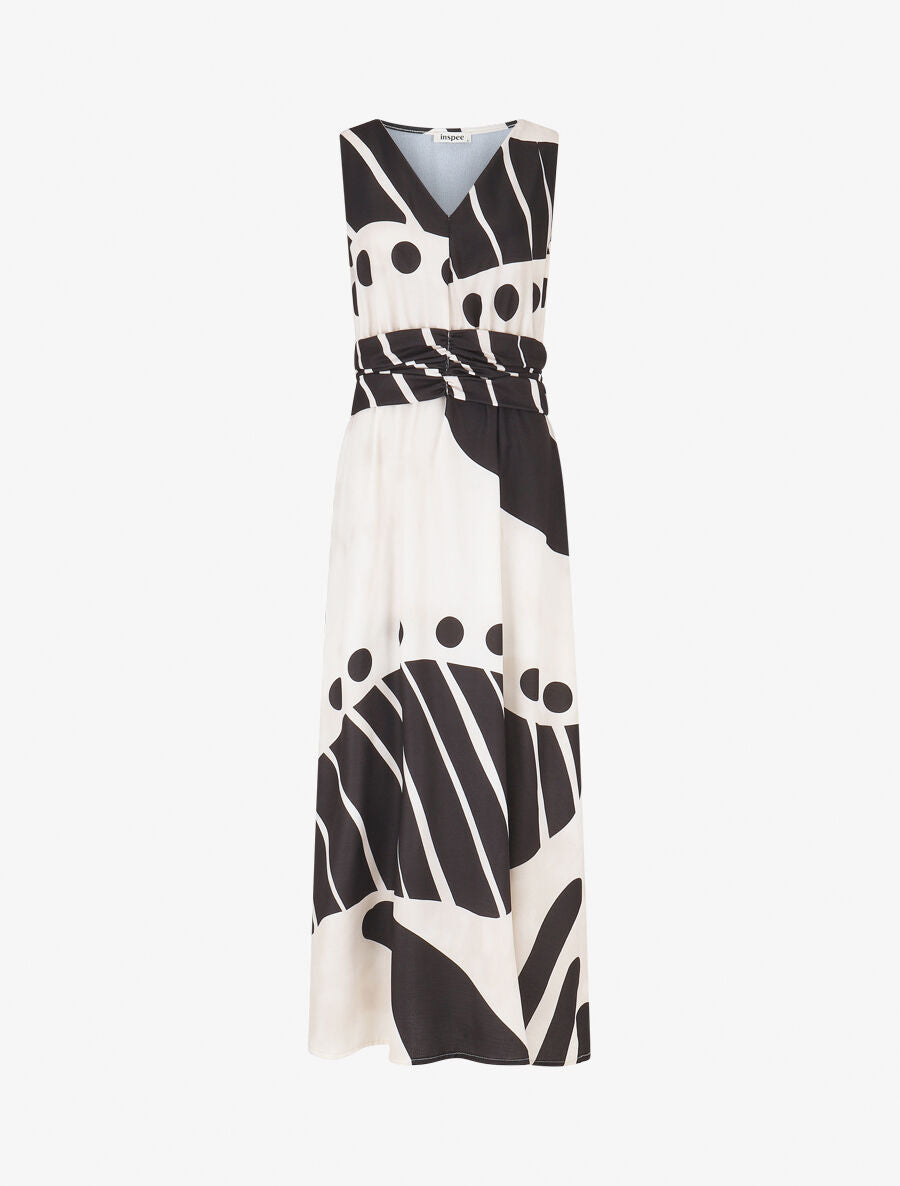 Robe longue élastiquée imprimé fantaisie - Beige - 1