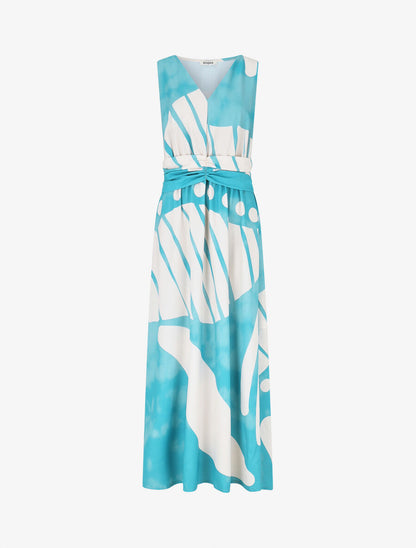Robe longue élastiquée imprimé fantaisie - Turquoise - 1