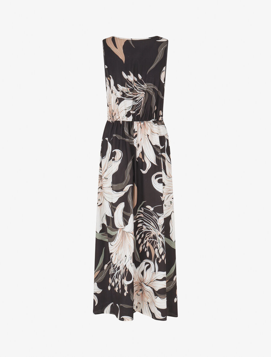 Robe longue élastiquée imprimé floral - Noir - 2