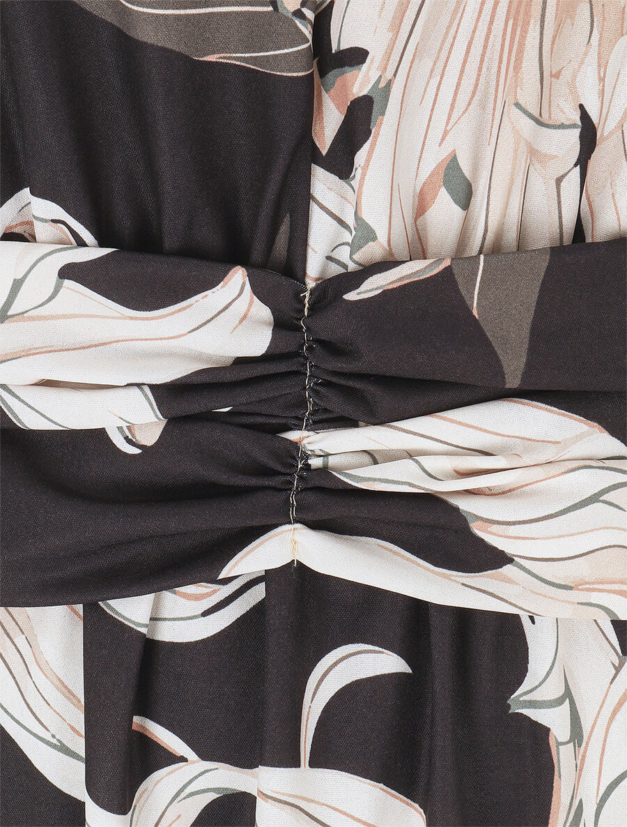 Robe longue élastiquée imprimé floral - Noir - 3