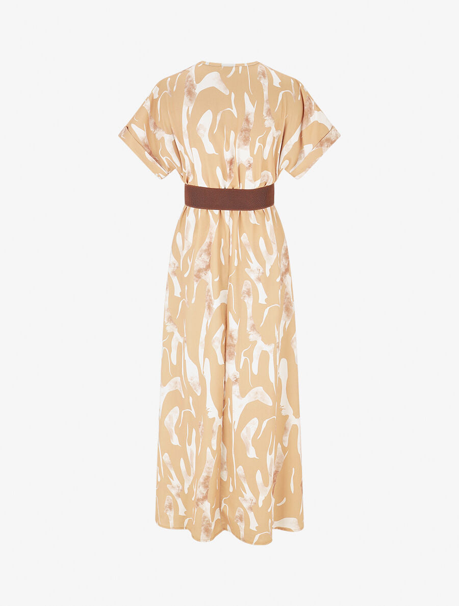 Robe longue à cache-coeur imprimé abstrait - Camel - 2