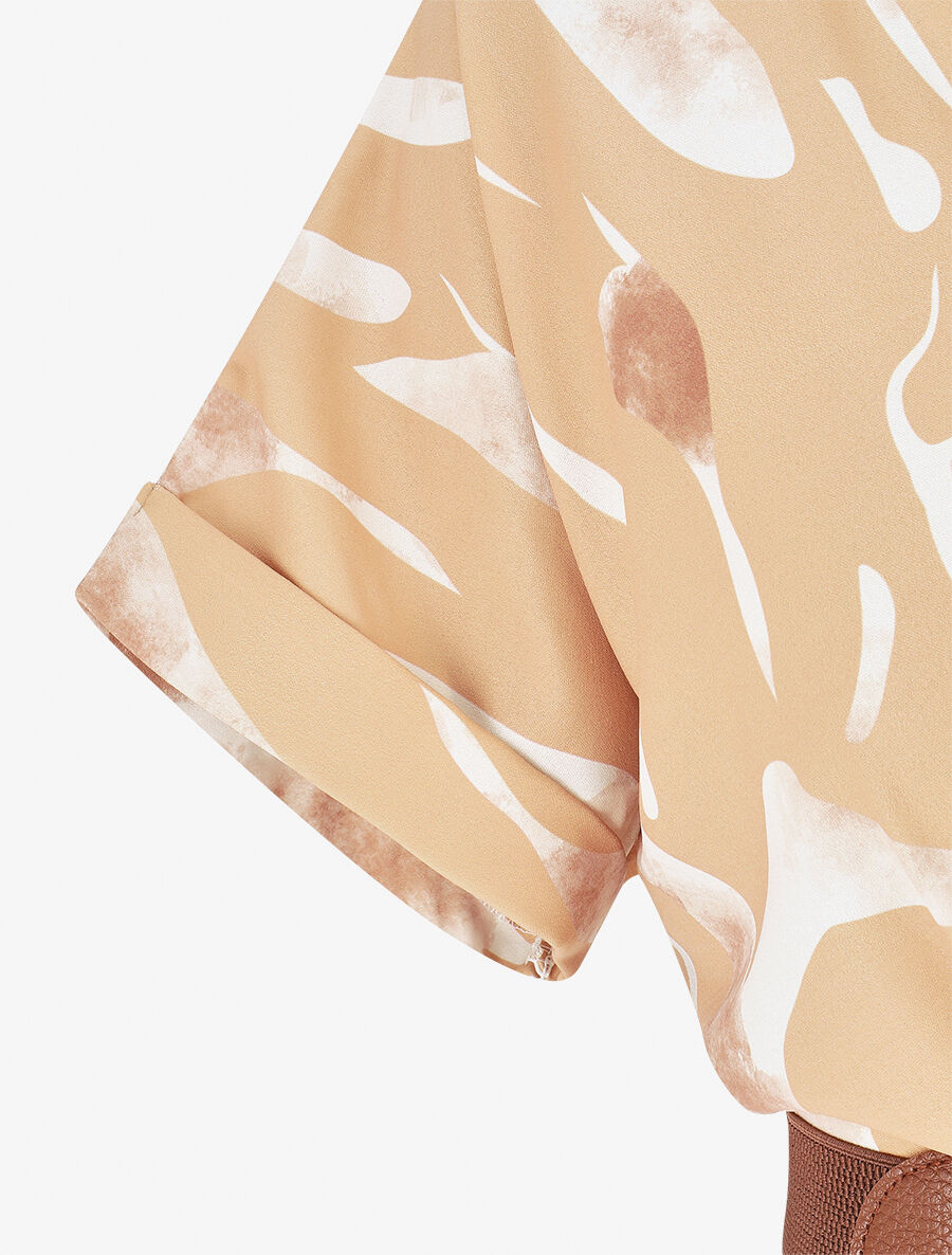 Robe longue à cache-coeur imprimé abstrait - Camel - 3