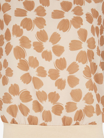 Top en voile à manches volantées imprimé fleurs - Beige - 3