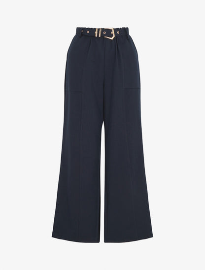 Pantalon ample à taille élastiquée - Marine - 4