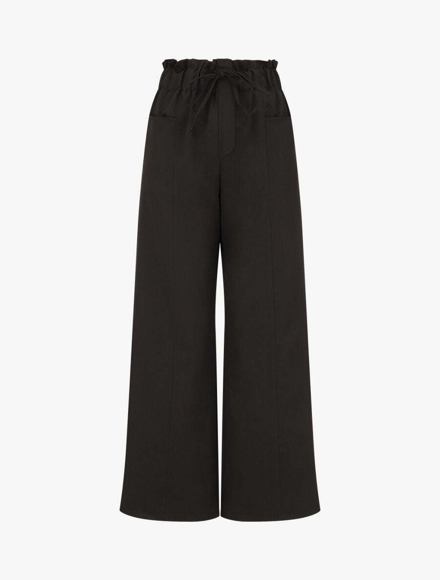 Pantalon droit taille haute élastiquée - Noir - 1