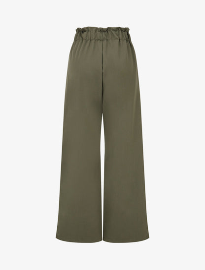 Pantalon droit taille haute élastiquée - Kaki - 2
