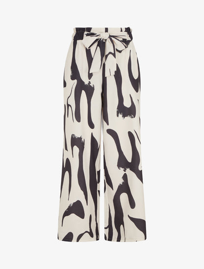 Pantalon fluide imprimé abstrait - Beige - 1