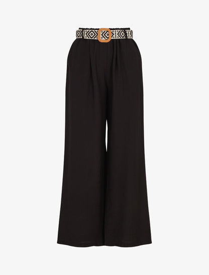 Pantalon uni à taille élastiquée - Noir - 4