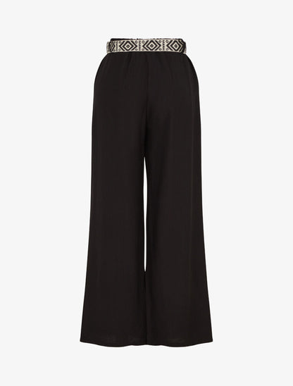 Pantalon uni à taille élastiquée - Noir - 2