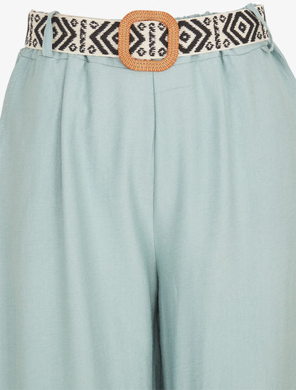 Pantalon uni à taille élastiquée - Vert d&